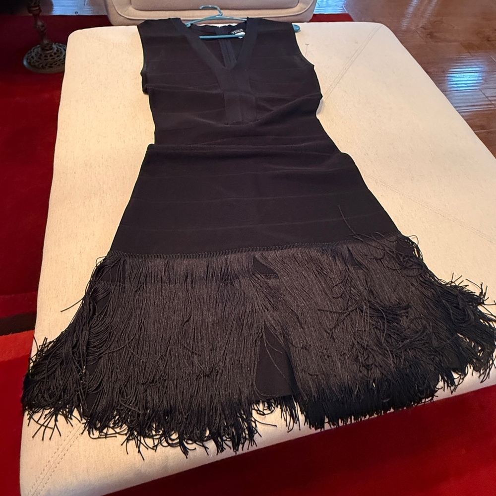 Venus Bandage Black Fringe Cocktail Dress - Sz 8 / EUR 40 - Picture 4 of 12